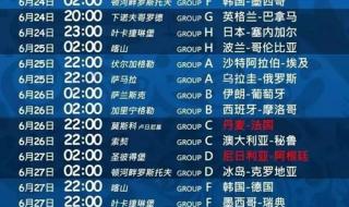2018世界杯赛程时间